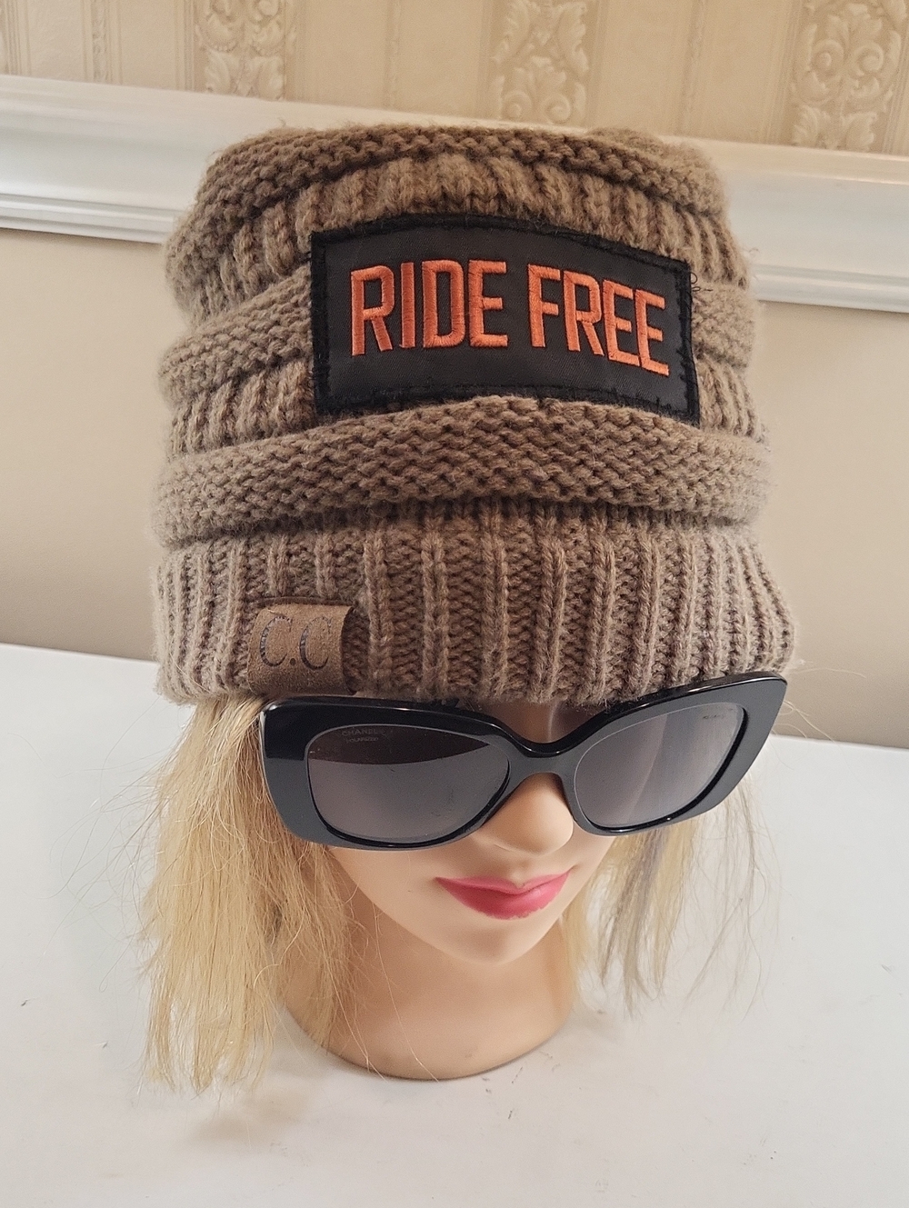 C.C Ride Free Beanie - Taupe with Orange Patch